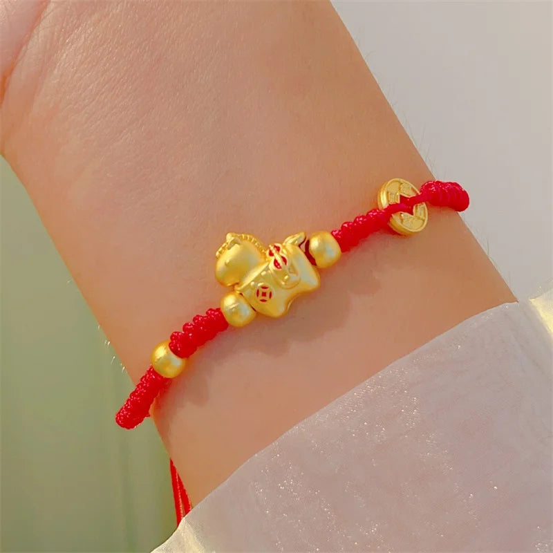 2026 Horse Year Red Lucky Braided Rope Bracelet For Women Chinese Style Horse Beaded Bracelets New Year Blessing Jewelry Gifts