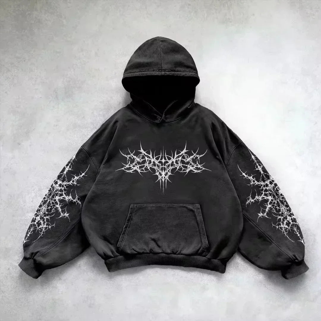 Y2K Street New Fashion Oversized Skull Print Sweater Hoodie Men Harajuku Vintage Hip Hop Popular Casual Sports Hooded Sweater