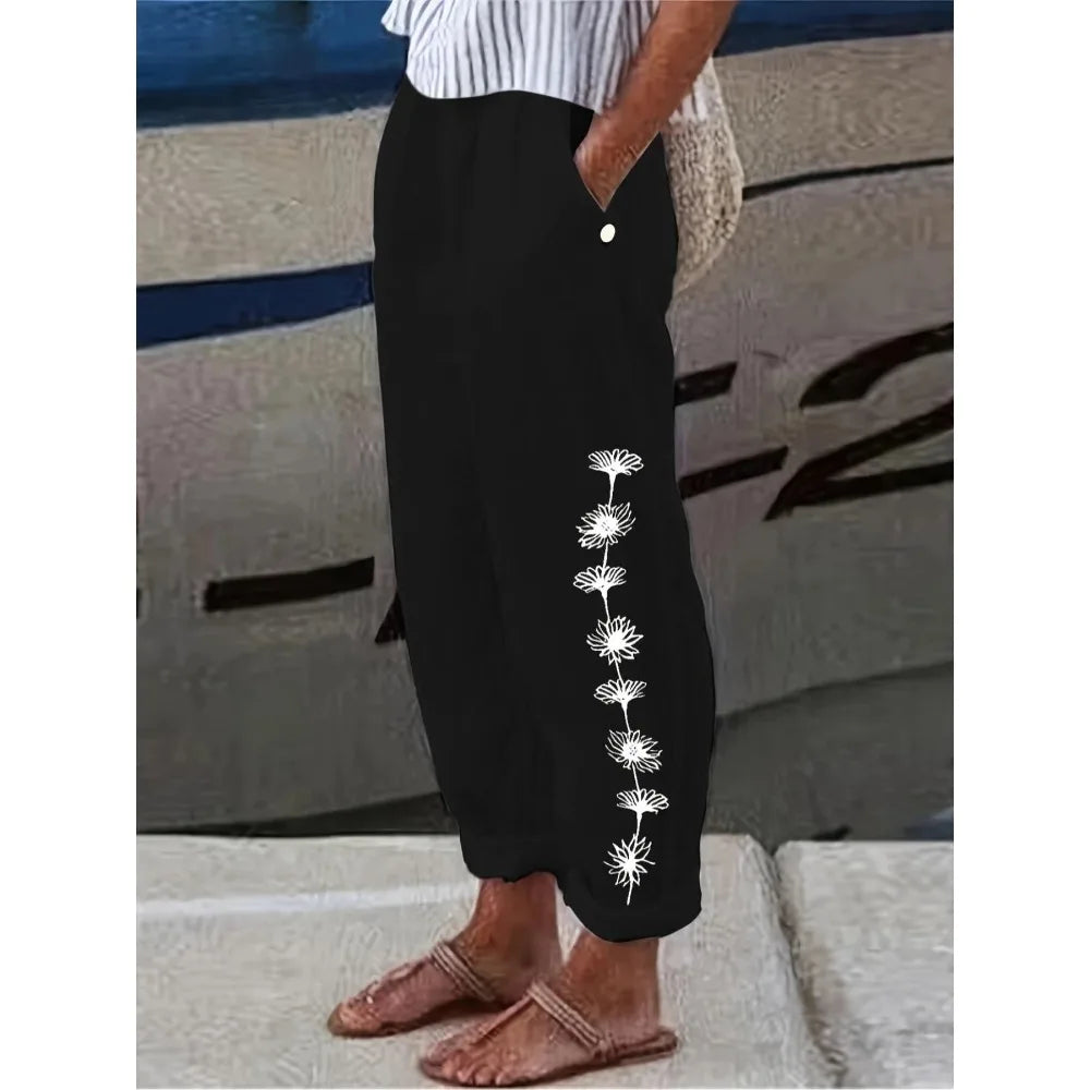 Plus Size 1XL-5XL Women's Print Trousers Comfortable Knitted Long Pants Fashion for All Seasons Fitted Design for Everyday Wear