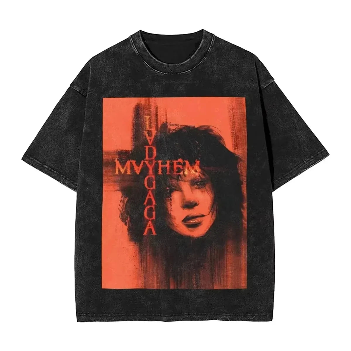 Lady Gaga Vintage Washed T-Shirt Mayhem Sleeve Print Hip Hop Vintage High Street Streetwear Unisex Harajuku Style Top T-shirt