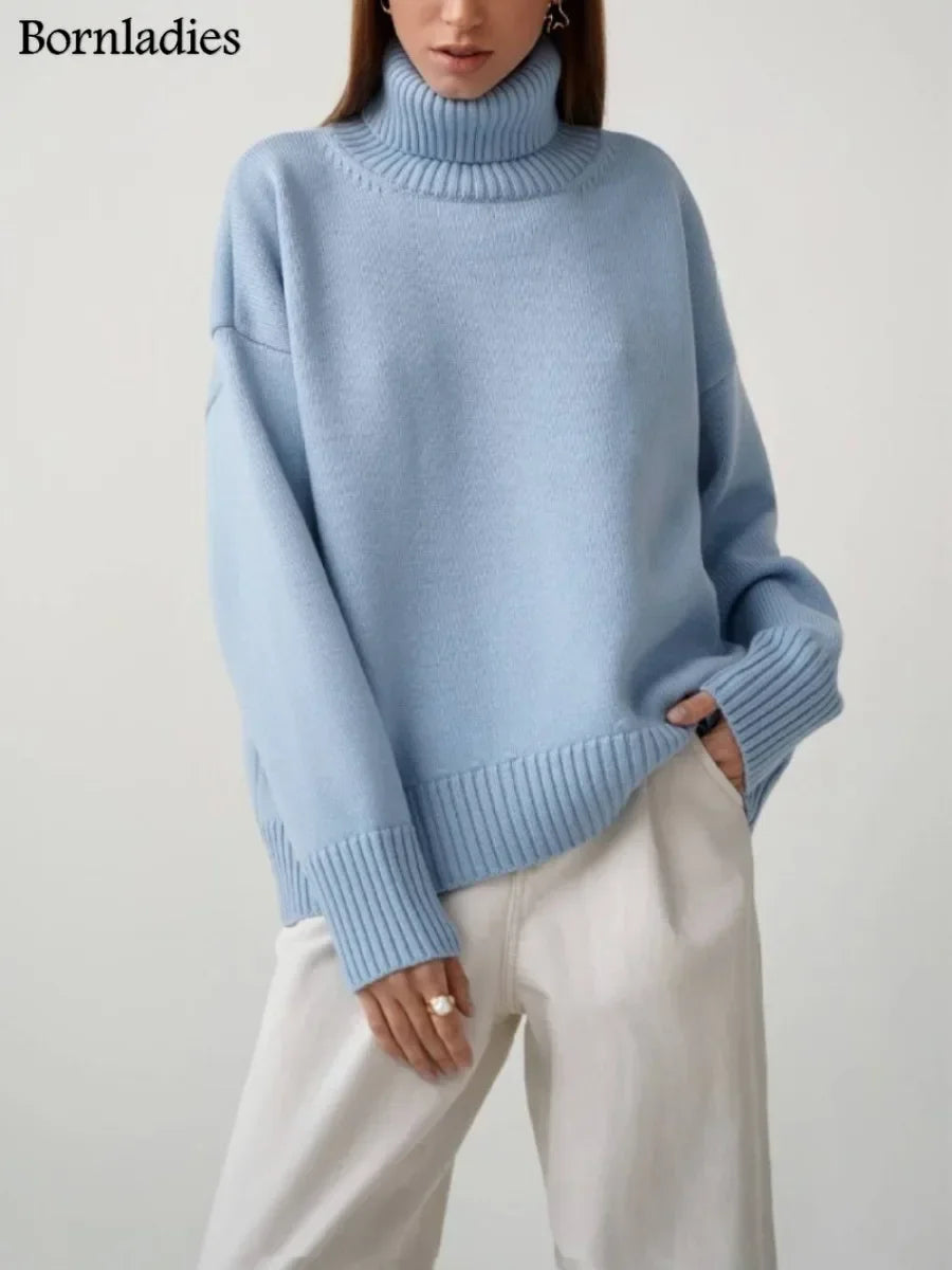Bornladies Women Turtleneck Sweater CHIC Autumn Winter Thick Warm Pullover Top Oversized Casual Loose Knitted Jumper Female Pull