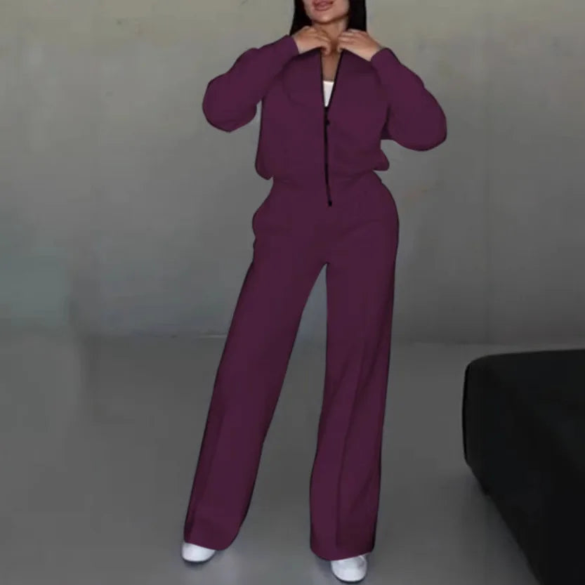 Ensemble Femme 2 Pièces Casual - Veste Zippée Pantalon Poches Automne 2025