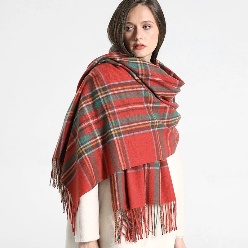 Women's Checkered Shawl Scarf – Soft & Warm Cashmere | 14 Colors