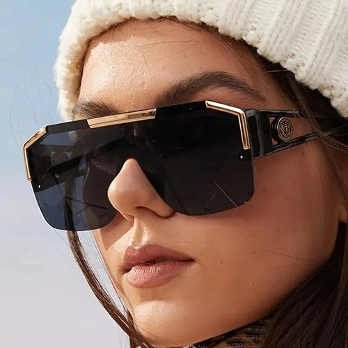 2PCS New Lion Head Integrated Sunglasses Trendy Large Frame Sunglasses Female Personalized Hollow Leg Sunglasses 6922