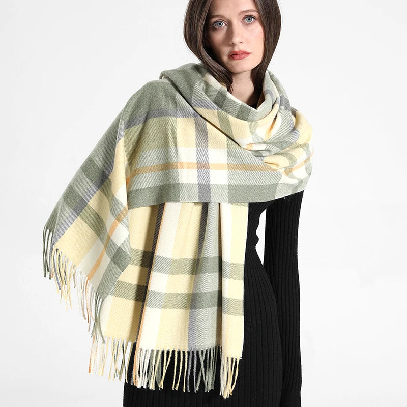 Women's Checkered Shawl Scarf – Soft & Warm Cashmere | 14 Colors