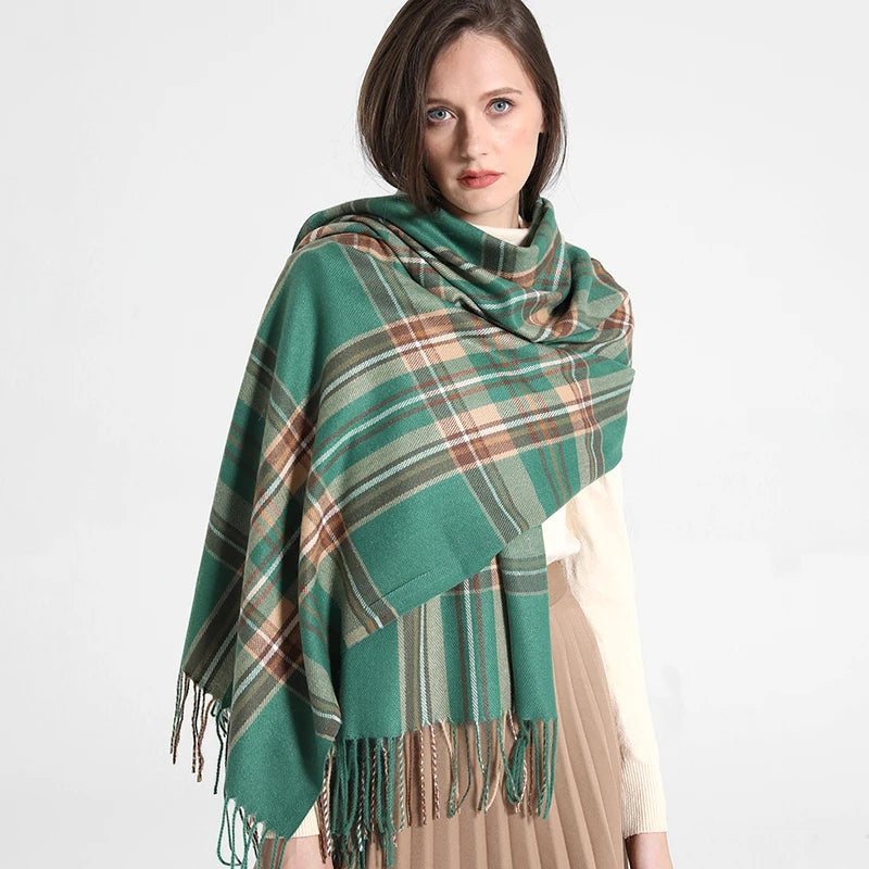 Women's Checkered Shawl Scarf – Soft & Warm Cashmere | 14 Colors