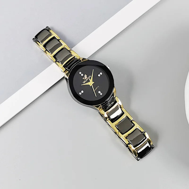 Men's Business Quartz Watch – Black Dial Steel Bracelet Round Case