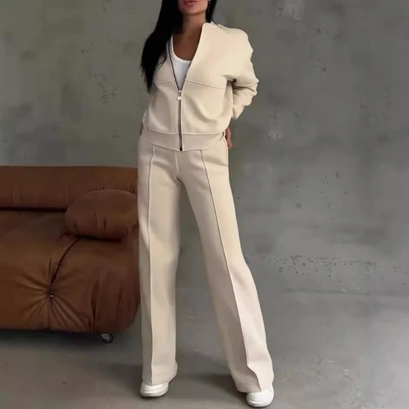 Ensemble Femme 2 Pièces Casual - Veste Zippée Pantalon Poches Automne 2025