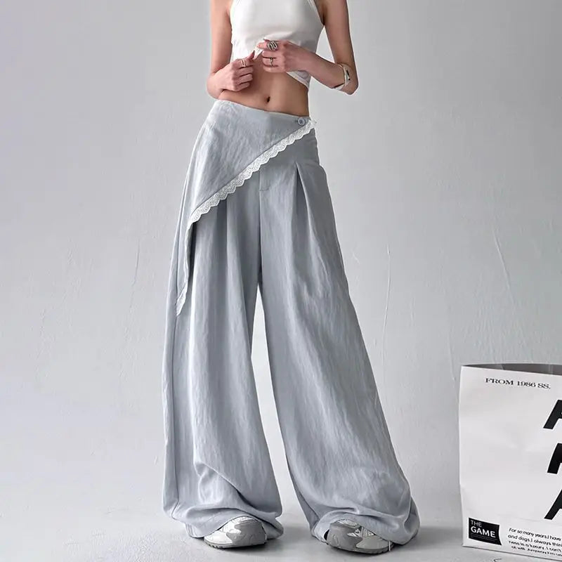High-waisted straight-leg trousers – Two-piece lace effect